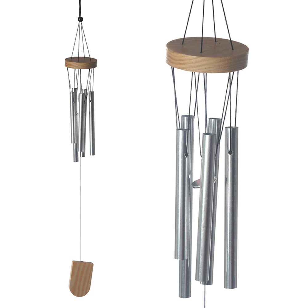 Wooden wind chime with metal tubes 37 cm