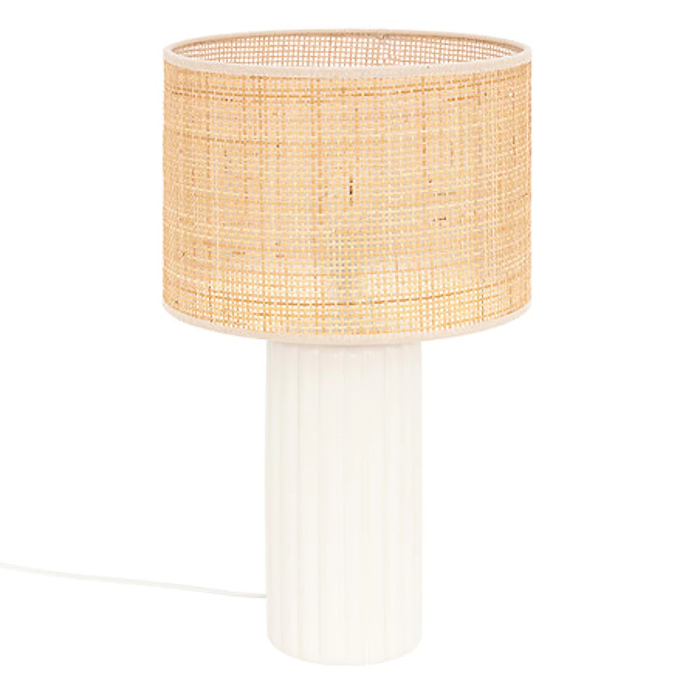 Lampe cylindre Tylia naturel H47 cm – blanc