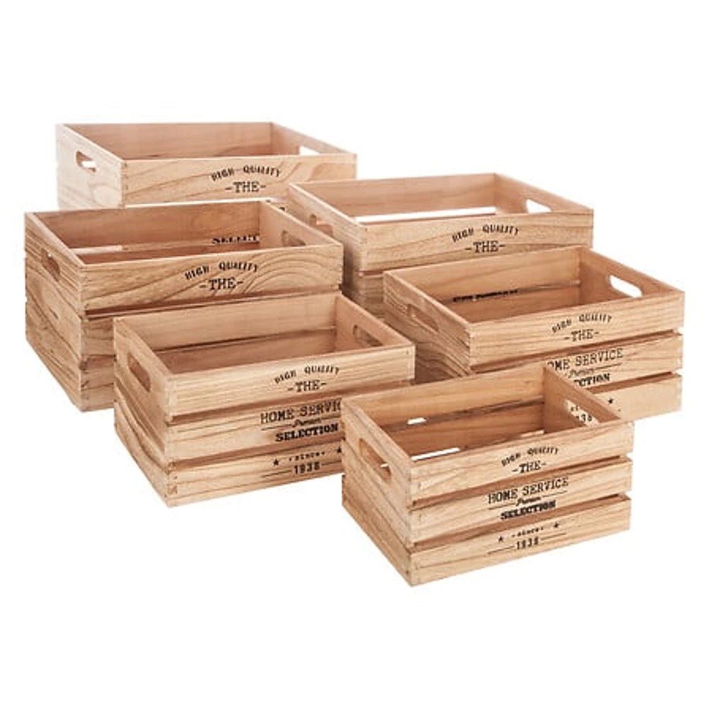 Natural Ylias wooden crates x6 – brown