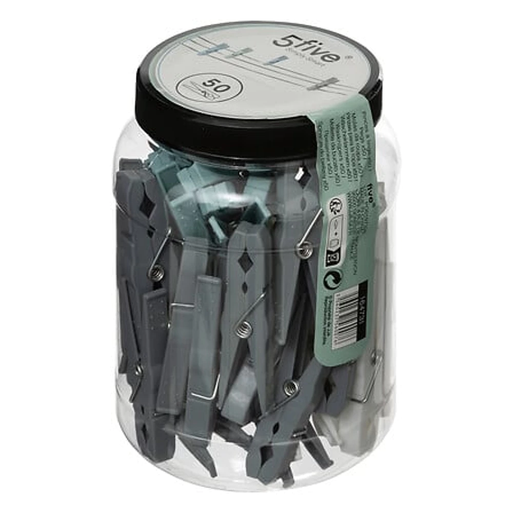 Clothespins x50 with jar – transparent