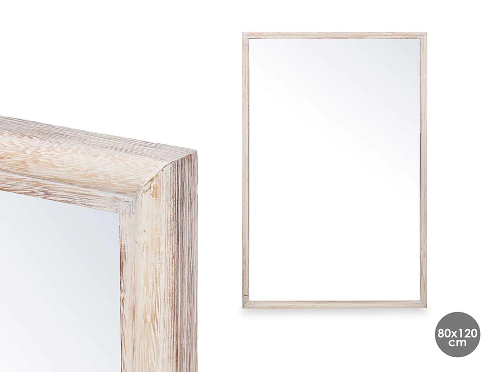 Miroir mural cadre en bois 80 x 120 cm naturel