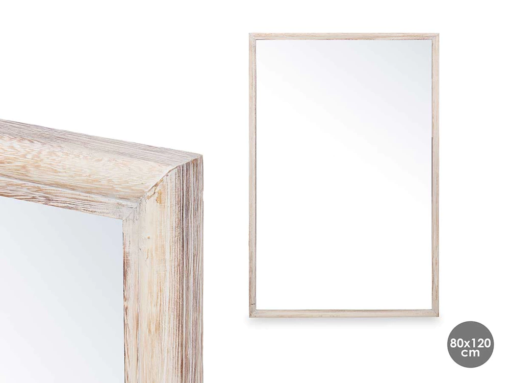 Miroir mural cadre en bois 80 x 120 cm naturel