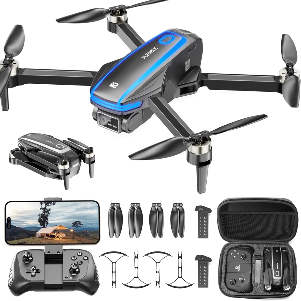 Drone 4K PLEGBLE, camera – Moteur brushless, pliable, 2 batteries – FPV Wi-Fi