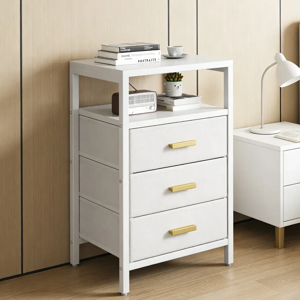 Modern 3-Drawer Fabric Nightstand