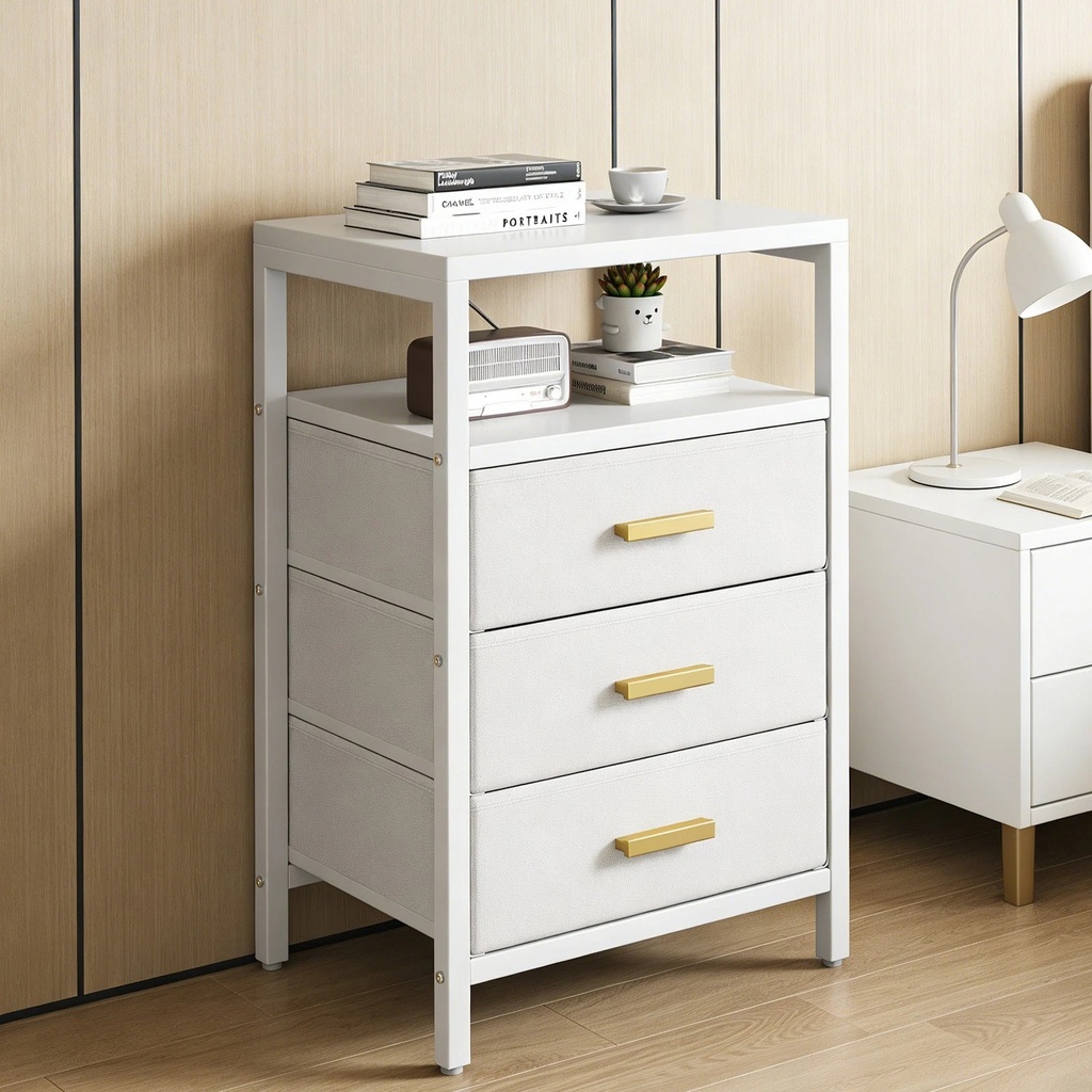 Table de chevet moderne à 3 tiroirs en tissu