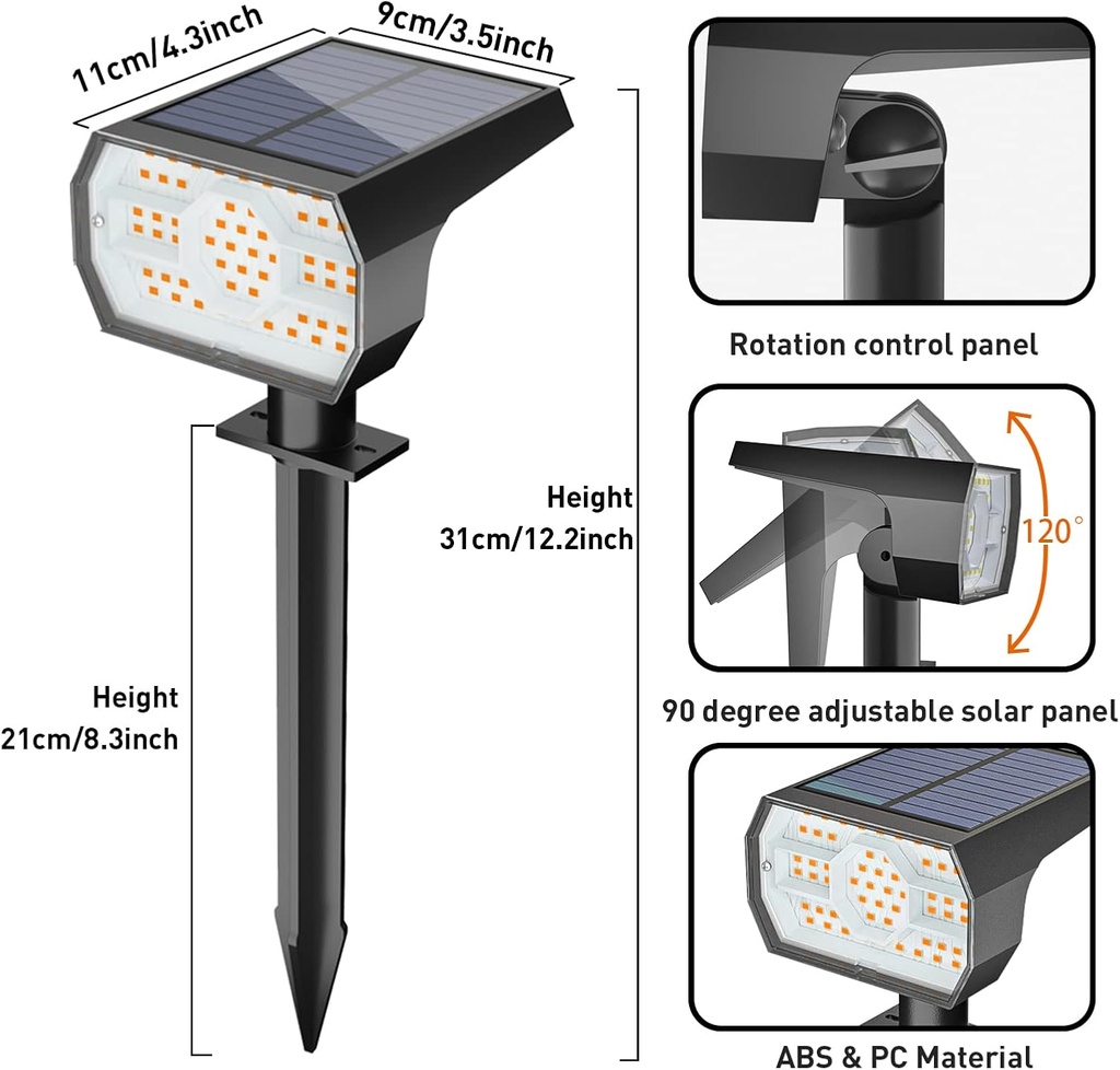 LED solar garden spotlight 56 ​​LED IP68 – Garden spotlight, warm white