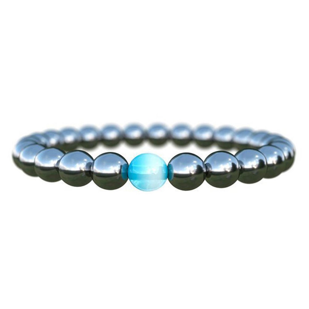 Hematite Slimming Bracelet with Blue Opal Bead