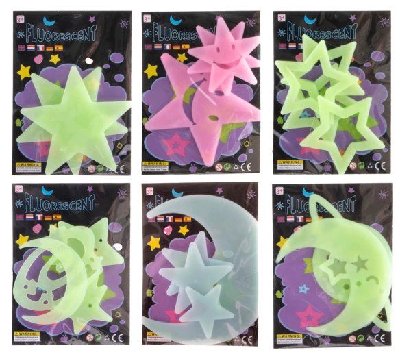 Étoiles phosphorescentes 8,5 x 6,5 cm assorties
