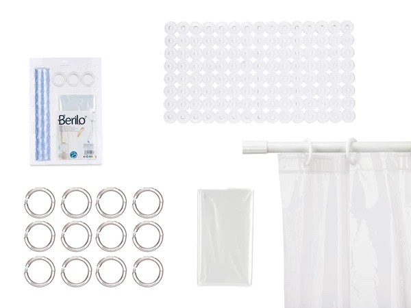 Transparent bath curtain and shower mat set