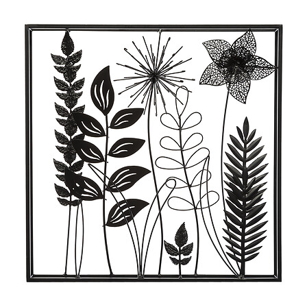 Deco murale métal feuille Ella 40x40 cm, noir