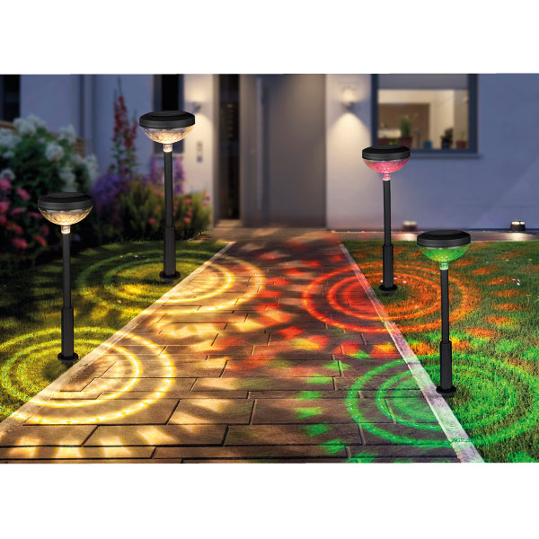 Lampe torche solaire de jardin RGB 47 cm sur présentoir