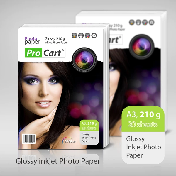 Papier photo glacé A3 210 g, 20 feuilles PROCART