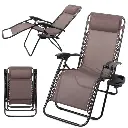 [01427_BR ZEN42] Garden/beach lounge chair & small folding table Brown