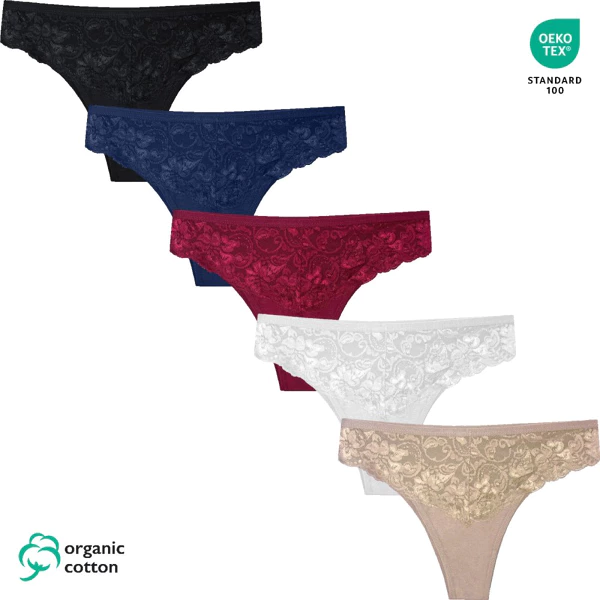 Lot de 5 slips brésiliens en coton biologique 9087