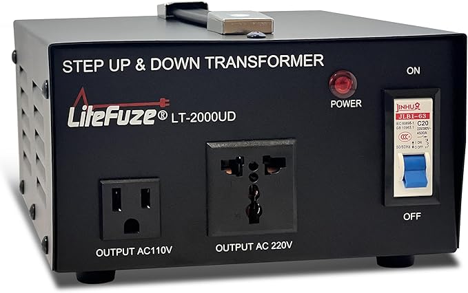 Convertisseur transformateur LiteFuze 2000W 110V/220V – prise universelle, câble US avec terre