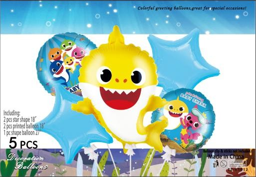 Set of 5 Little Shark Helium Balloons