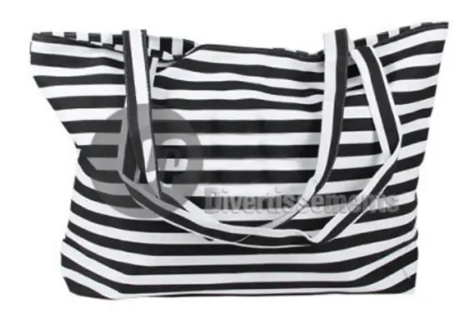 Black/white striped marine beach bag in plastic fiber