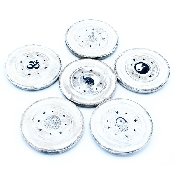 Washed White Incense Holder - Cone and Incense Dis