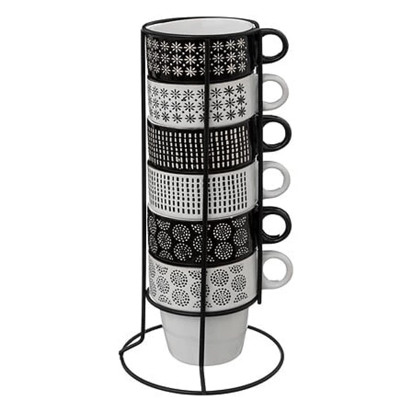 6 m ethnic mugs 26 cl, black and white coffee cup