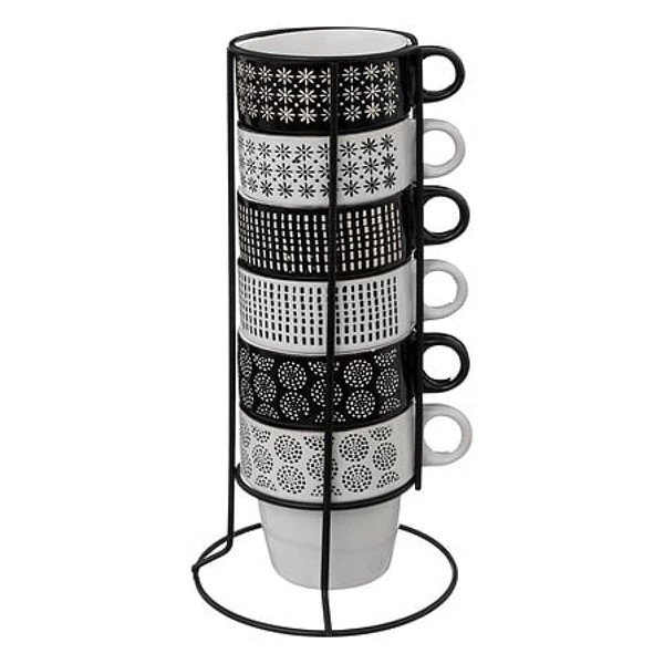 Rack 6 mugs m ethnik 26cl, noir & blanc