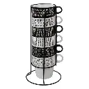 [145445] Rack 6 mugs m ethnik 26cl, noir & blanc