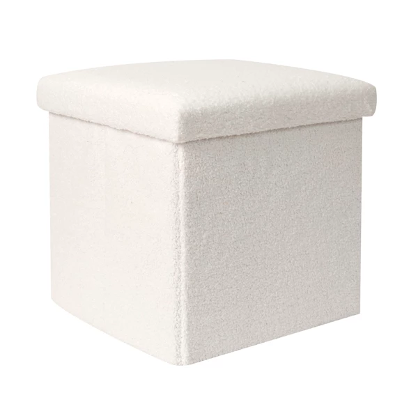 Coffre pouf pliable bouclette blanc
