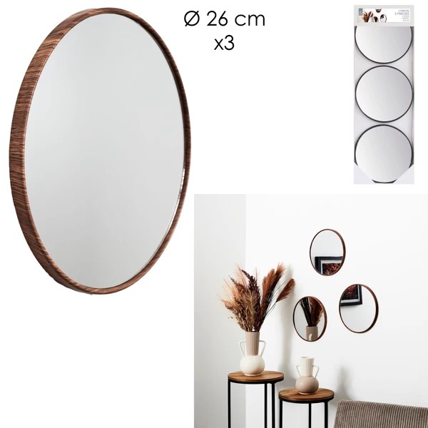 Miroir toronto imitation bois d 26cm x3