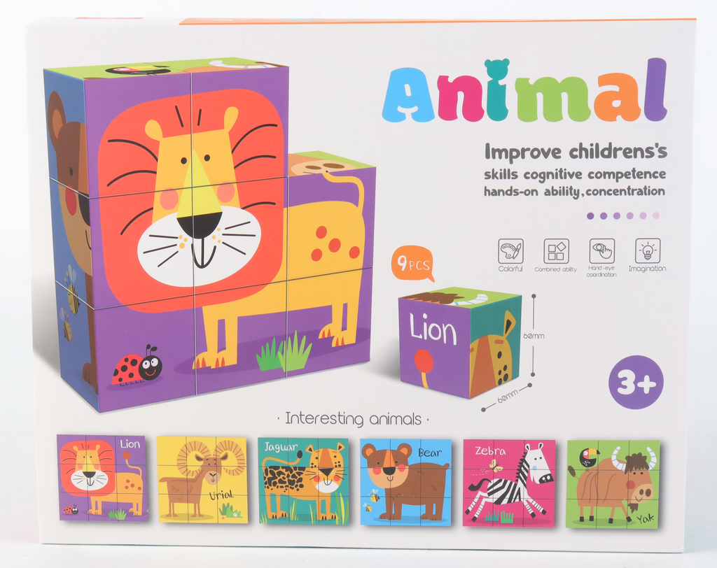 ANIMAL JIGSAW BLOCKS- 6 IN 1 CUBE PUZZLE
