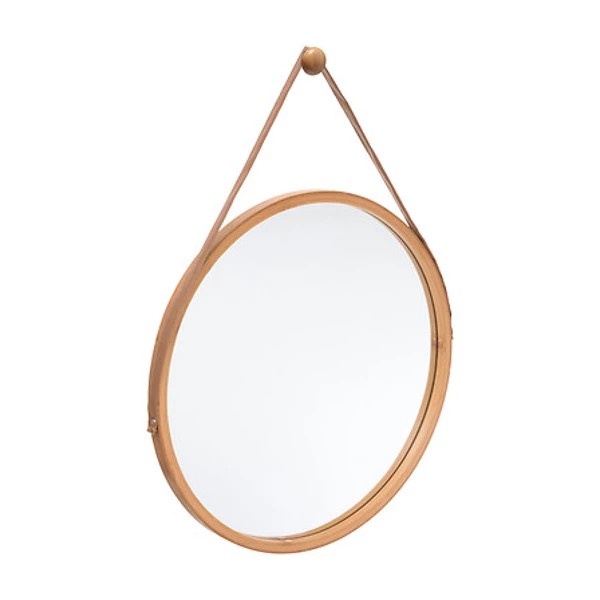 Miroir mural cuir ronde bambou D38, beige