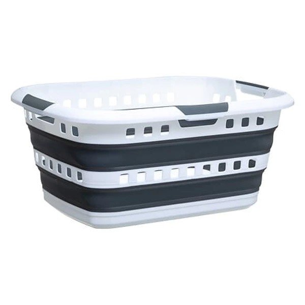 Retractable laundry basket 45l white/gray
