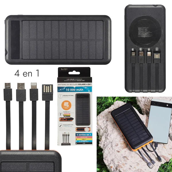 Batterie portable solaire 10000mah cable inclus