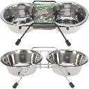 Metal dog bowl with support in 2 parts