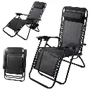 Garden/beach lounge chair & small folding table Black